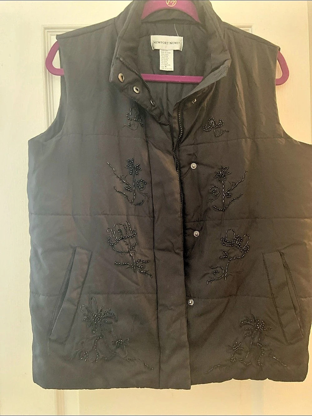 Newport News Quilted Embroidered Vest in Black Like New